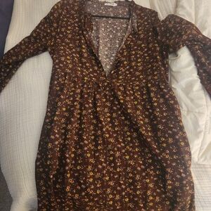 Women's 100% Cotton Brown Floral Dress XL